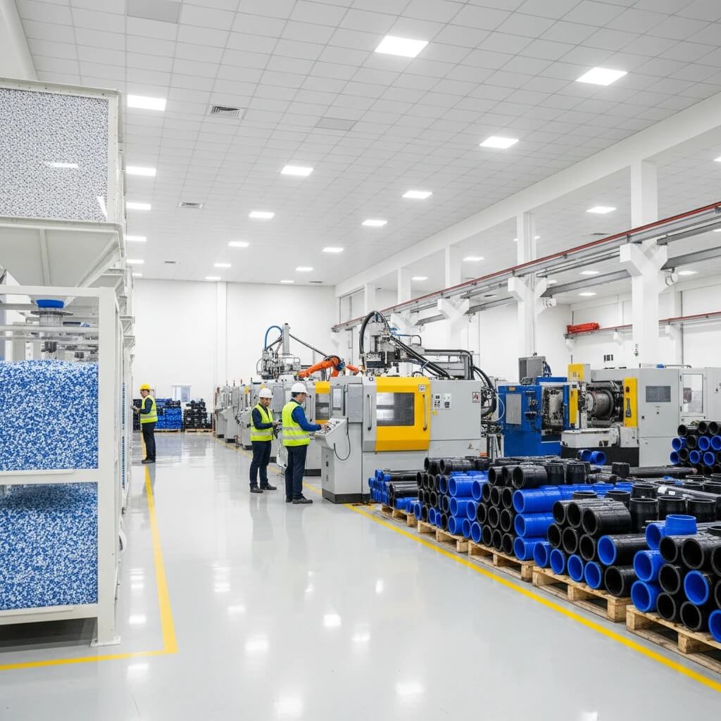 تصویر جامع از خط تولید اتصالات پلی اتیلن از مواد اولیه تا محصول نهایی